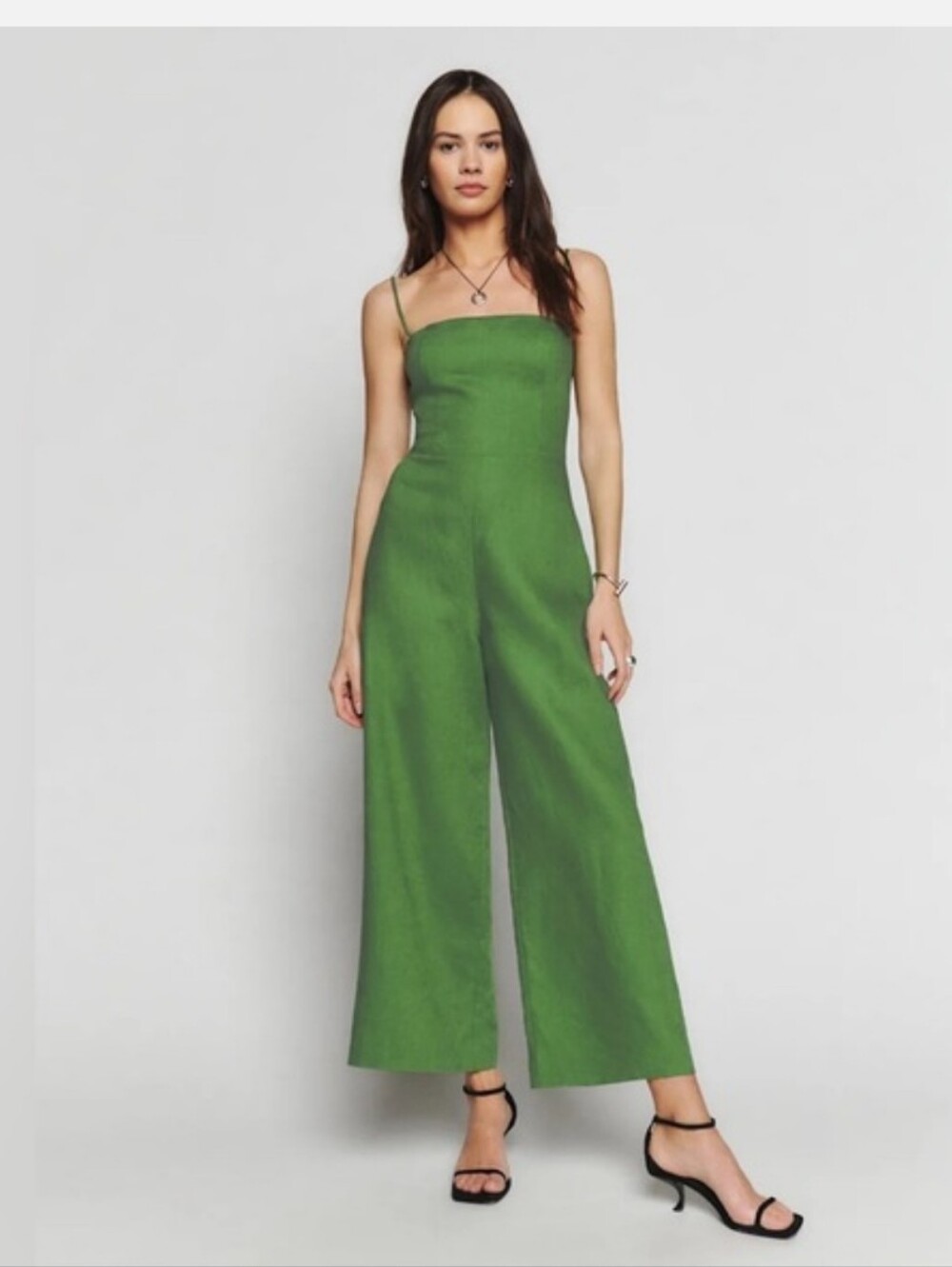 Reformation Alva Linen Wide Leg Jumpsuit Palm Green Size 10